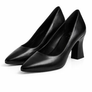 Aquatalia Black Leather Block Heel Pump Size 10 Made in Italy Classic Work Heels